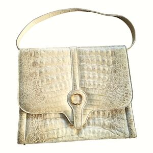 Vintage Mona Cape Cobra Crocodile Cream/White Leather purse